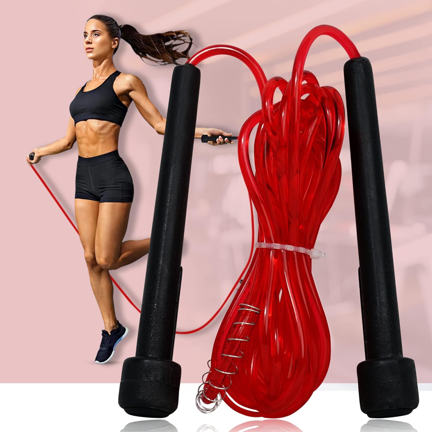 Premium Sports Speed Skipping Rope, Jump Rope with Pvc Handle, Multicolor Pvc Pencil Skipping Rope for Men, Women, Boys & Girls (Red)