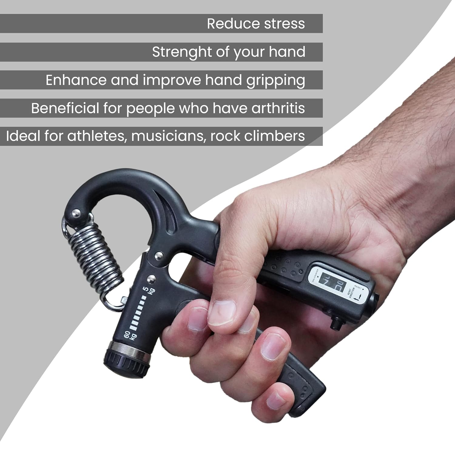 Premium Counter 10Kg To 60Kg Weight Adjustable Professional Counter Hand Gripper for Men & Women | Counter Hand Grip|Finger Exercisower Gripper|Black Color|